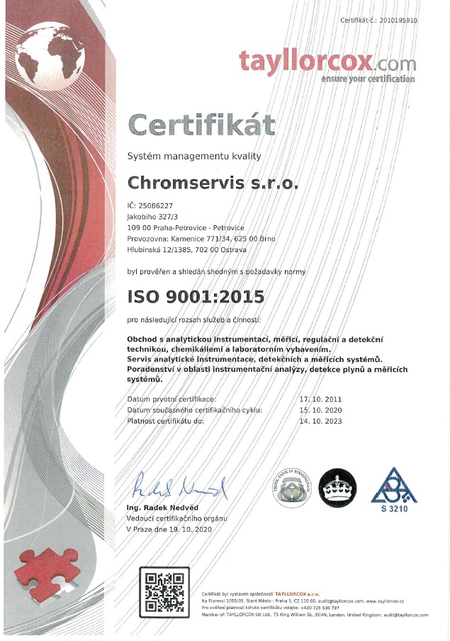 Certifikaty Spolecnosti Staticke Clanky About Us O Spolecnosti Chromservis Eu