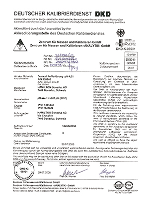 Měření pH - certifikát pufur