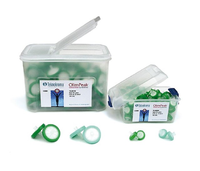 Low Extractable Nylon Syringe Filters Nylon, 0.45 µm, 25 mm PP, Green, 100pcs