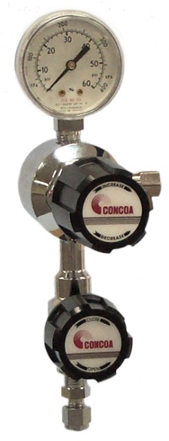 Cylinder Regulator, Chrome-Plated Brass Barstock, Single Stage, 4-port configuration, 307 series