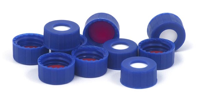 Víčka modrá 9 mm se septy PTFE/silikon, 100 ks