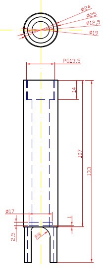 Welded socket for probes PG13,5, 120mm