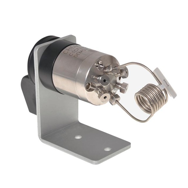 6 port 2-pos vlv, man/front loading, cont flow+PFC 1/16*.4mm, 75C/5000 psi liq, PEAK/E, V-