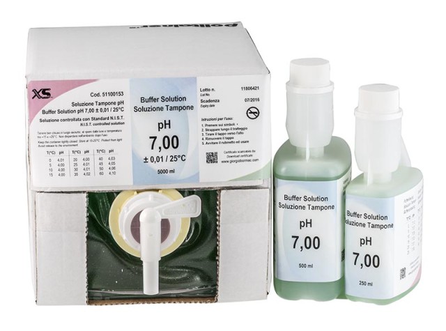 XS Buffer pH 7.00 Green, N.I.S.T. Certificate, Accuracy: ±0,02 pH, 500ml