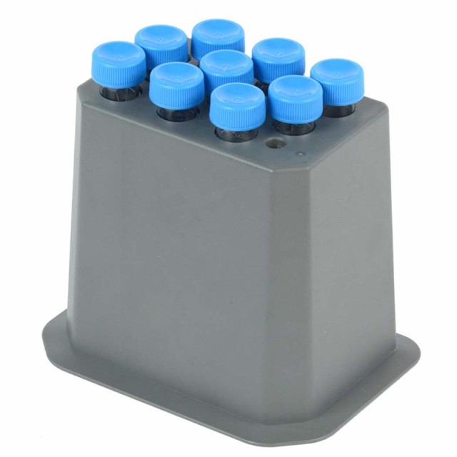 Blok pro 8 kónických zkumavek 15 ml, 107 × 147 × 127 mm, průměr otvoru 17,3 mm, hloubka 104,4 mm