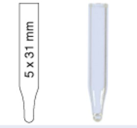Conical insert for narrow-neck vials, 100-200ul, glass, 5 x 31 mm, 100 pcs, without plastic feet