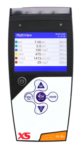 REVIO w/o electrodes with temp.probe NT 55, SW Data-Link, BNC/S7 3m cable, pH buffers, carrying case and access.