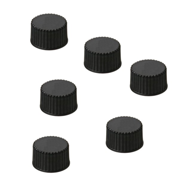 15mm PP-Screw Cap, black, closed top, thread: 15-425, cap-hight: 9.75mm, 100 pcs